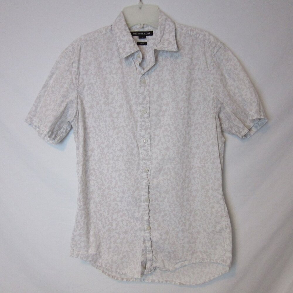 Michael Kors Gray White Floral Button Up Short Sleeved Collard Shirt Mens S